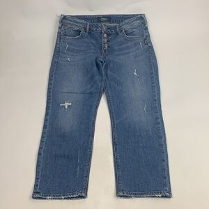 Silver Jeans Avery Slim Crop Size 31 Stretch Medium wash denim distressed NWOT